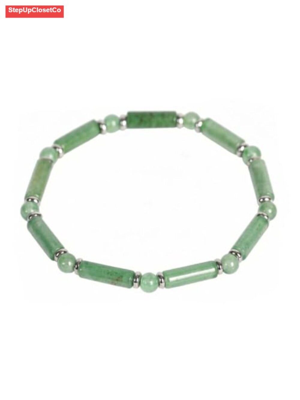 Handcrafted Gemstone Tube Bead Stretch Bracelet Gold Silver Accents